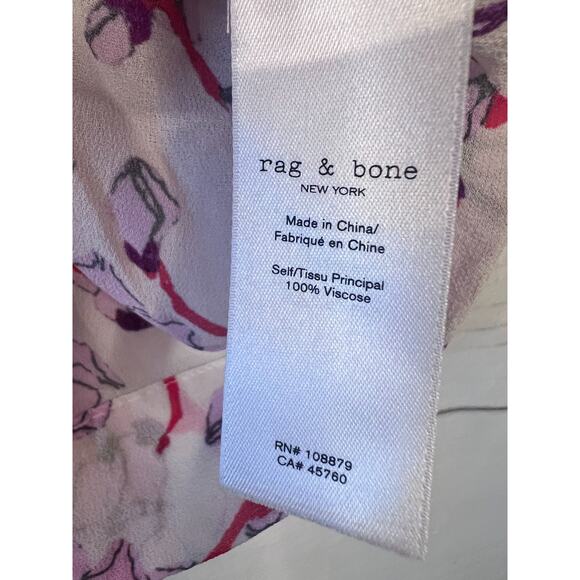 Rag & Bone Top Size MED Short Sleeve Blouse Pink Floral Print Collar - Picture 4 of 7